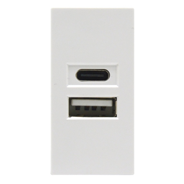 USB зарядное устройство Donel 2.1A Type A + C 1 модуль 22,5х45мм белый