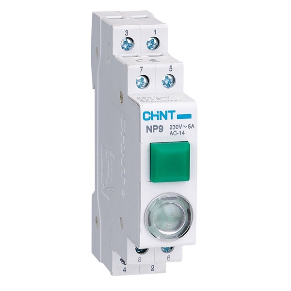 Кнопка модульная Chint NP9-10D3/1 16А 1НО с подсветкой, лампа 230В AC/DC, зеленая