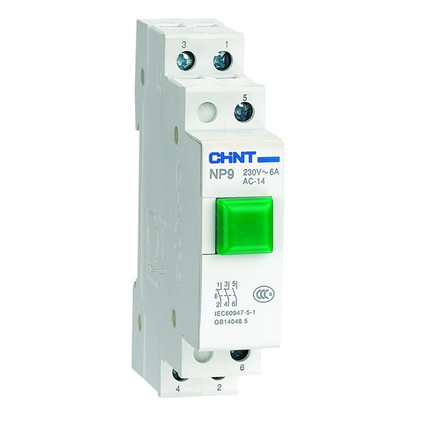 Кнопка модульная Chint NP9-12/1 16А 1НО+2НЗ без подсветки, зеленая