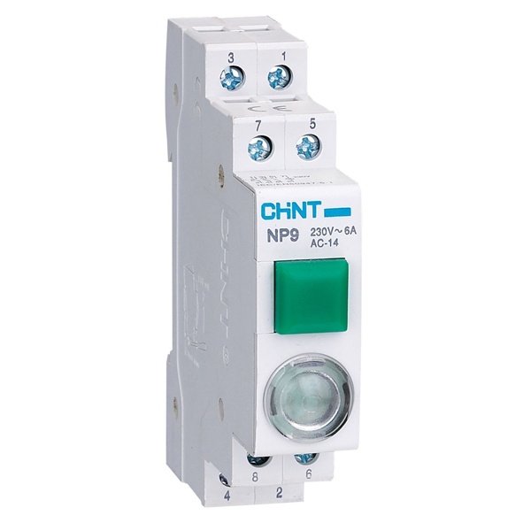 Кнопка модульная Chint NP9-12D3/1 16А 1НО+2НЗ с подсветкой, лампа 230В AC/DC, зеленая