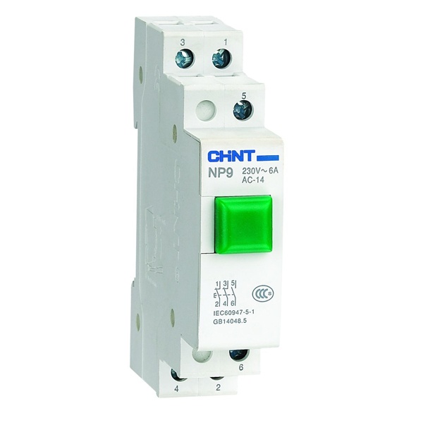 Кнопка модульная Chint NP9-22/1 16А 2НО+2НЗ без подсветки, зеленая