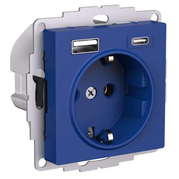 Зарядка розетка SE AtlasDesign с/з 16А + USB A+С 5В/2,4А/3,0А, 2х5В/1,5А, аквамарин