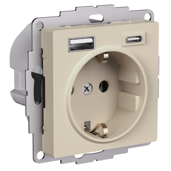 Зарядка розетка SE AtlasDesign с/з 16А + USB A+С 5В/2,4А/3,0А, 2х5В/1,5А, песочный