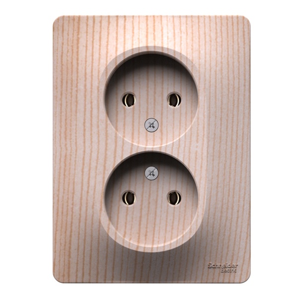 Розетка двойная без заземления SE Glossa16А в сборе, дерево сосна