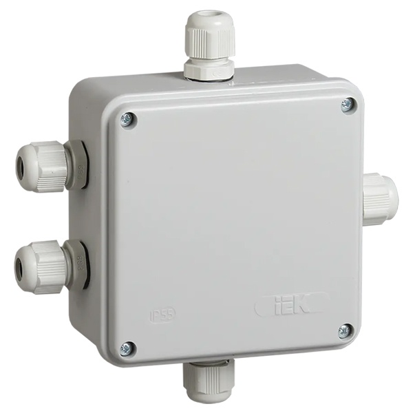 Коробка распаячная ИЭК КМ41330 для открытой проводки 100х100х50 мм (5 гермовводов PG9) IP55