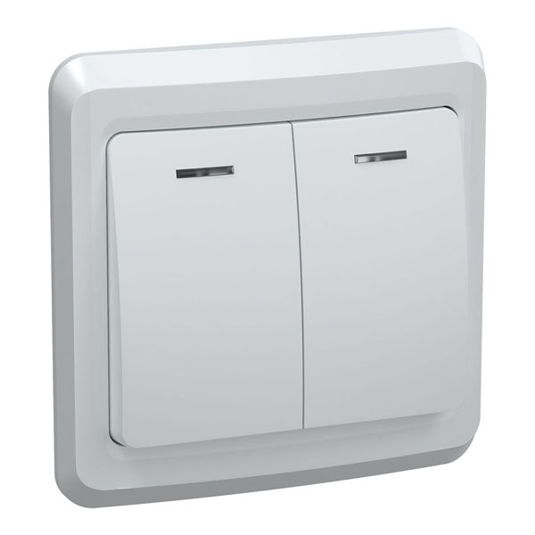 Выключатель 2-клавишный Generica ВЕГА 10А с индикацией белый (ВС10-2-1-ВБ)