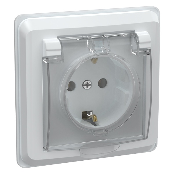 Розетка 2P+E Schuko со шторками с крышкой Generica ВЕГА 16А IP44 белый (РСбш10-3-ВБ)