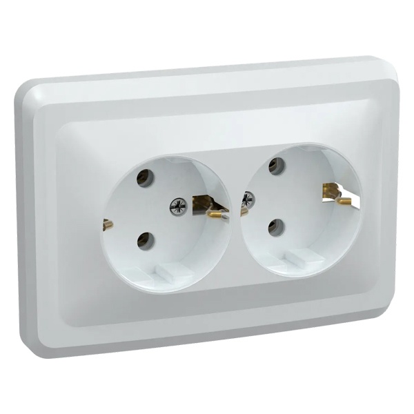Розетка двойная 2х2P+E Schuko без шторок Generica ВЕГА 16А белый (РС12-3-ВБ)