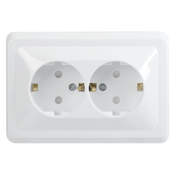 Розетка двойная 2х2P+E Schuko со шторками Generica ВЕГА 16А белый (РСш12-3-ВБ)