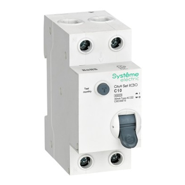Дифференциальный автомат SE City9 Set электронный C10А 30мА тип АС 2П 6кА (дифавтомат, АВДТ)