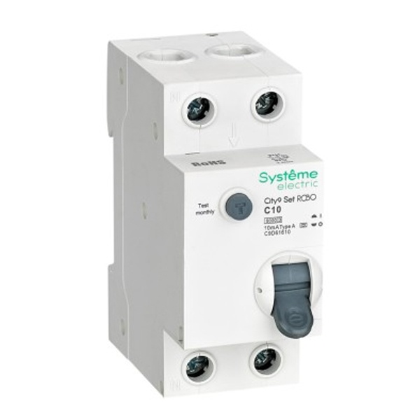 Дифференциальный автомат SE City9 Set электронный C10А 10мА тип А 2П 6кА (дифавтомат, АВДТ)