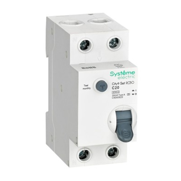 Дифференциальный автомат SE City9 Set электронный C20А 30мА тип А 2П 6кА (дифавтомат, АВДТ)
