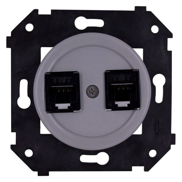 Механизм с накладкой розетки 2хRJ45 кат.5е Bironi Шедель с шурупом, пластик титан