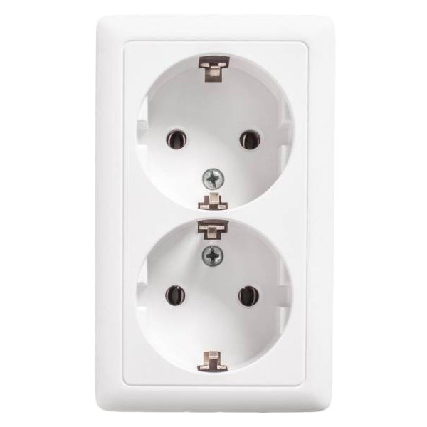 Накладная двойная розетка SE ХИТ 16А 250В с заземлением с изолирующей пластиной 16А 250В белая