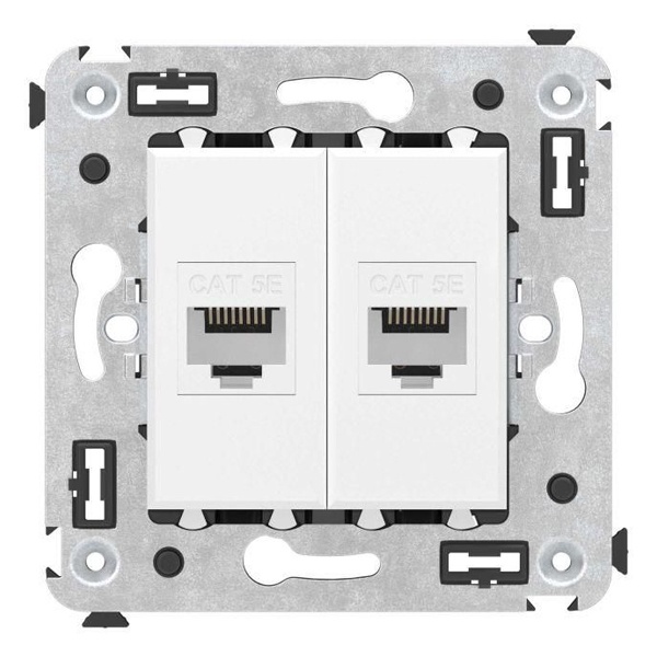Компьютерная розетка RJ-45 в стену DKC Avanti кат.5e без шторок двойная механизм, белое облако