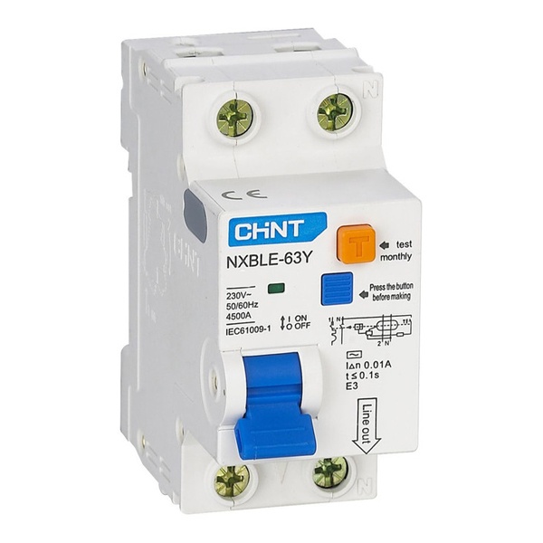 Дифавтомат Chint NXBLE-63Y C25А 1P+N 10мА тип АС однофазный электронный 4,5кА 2м (дифференциальный автомат, АВДТ)
