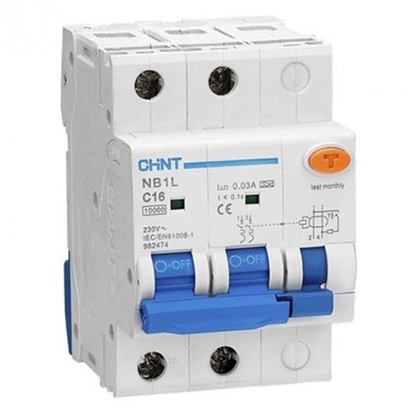 Дифференциальный автомат Chint NB1L-40 С6А 2P 30мА тип AC однофазный электромеханический 6кА 3,5м (дифавтомат, АВДТ)