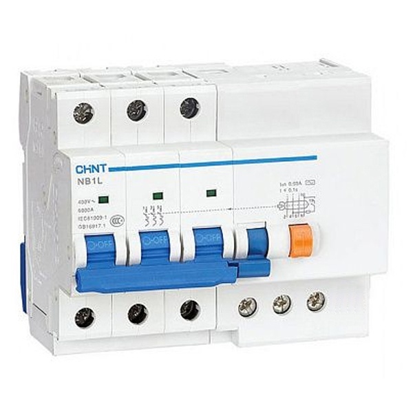 Дифференциальный автомат Chint NB1L-40 С32А 3P 100мА тип AC трехфазный электромеханический 6кА 6м (дифавтомат, АВДТ)
