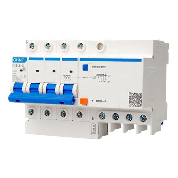 Дифавтомат Chint NXBLE-63 C20А 4P 30мА тип АСтрехфазный электронный 6кА 7,5м (дифференциальный автомат, АВДТ)