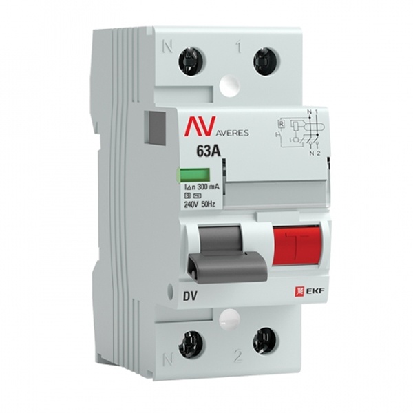 Устройство защитного отключения селективное УЗО EKF AVERES DV 2P 63А 300мА (электромеханическое) АС (ВДТ)
