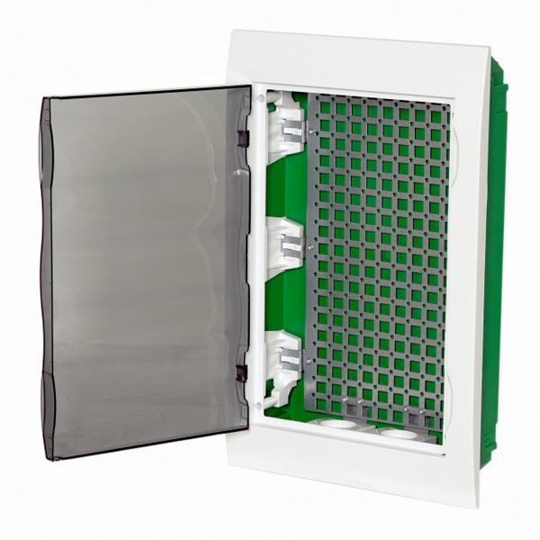 Щит мультимедийный встраиваемый SE City9 Box IT 36 модулей 3 ряда 2 розетки с прозрачной дверью