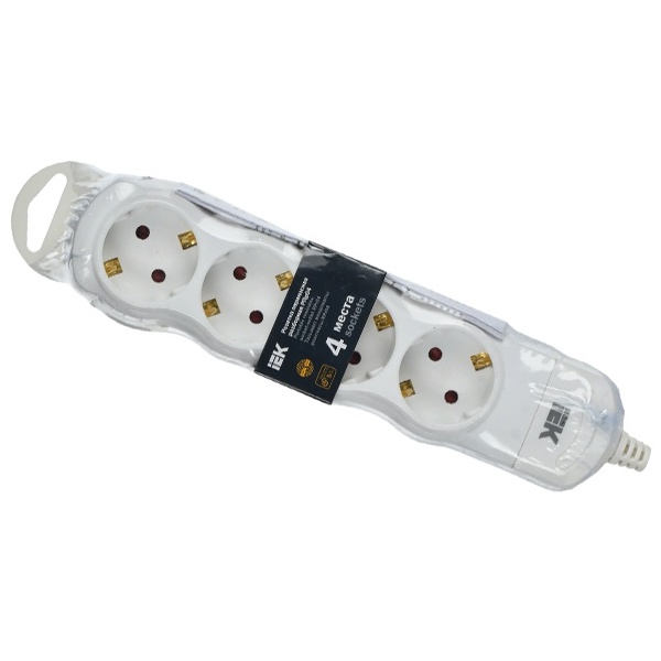 Колодка электрическая ИЭК РПр04 на 4 розетки 16А с заземлением и шторками белая