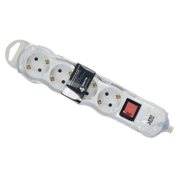 Колодка электрическая на ИЭК РПр04В 4 розетки 16А с заземлением, шторками и выключателем белая