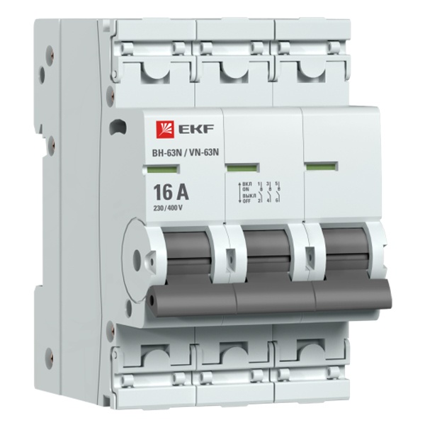 Рубильник модульный EKF PROxima ВН-63N (New) 3P 16А трехфазный (выключатель нагрузки)