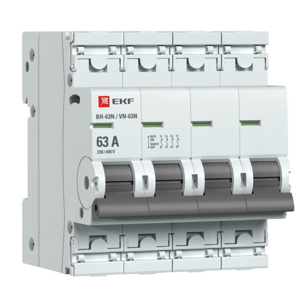 Рубильник модульный EKF PROxima ВН-63N (New) 4P 63А трехфазный (выключатель нагрузки)