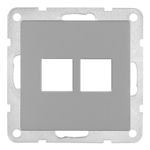 Накладка с суппортом розетки двойной телефонной, компьютерной Экопласт RJ LK80, серебристый металлик
