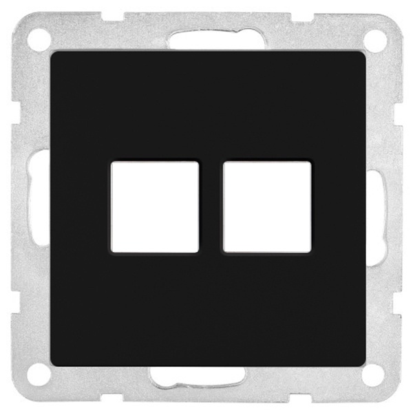 Накладка с суппортом розетки двойной телефонной, компьютерной Экопласт RJ LK80, черный бархат