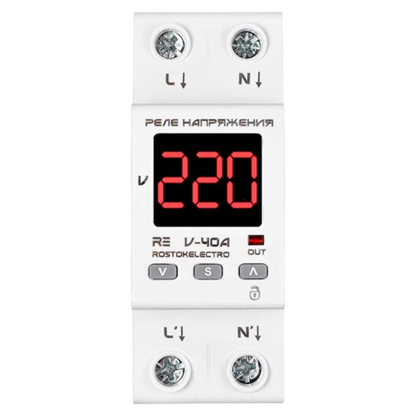 Однофазное реле контроля напряжения Rostokelectro RE V-40A на DIN-рейку