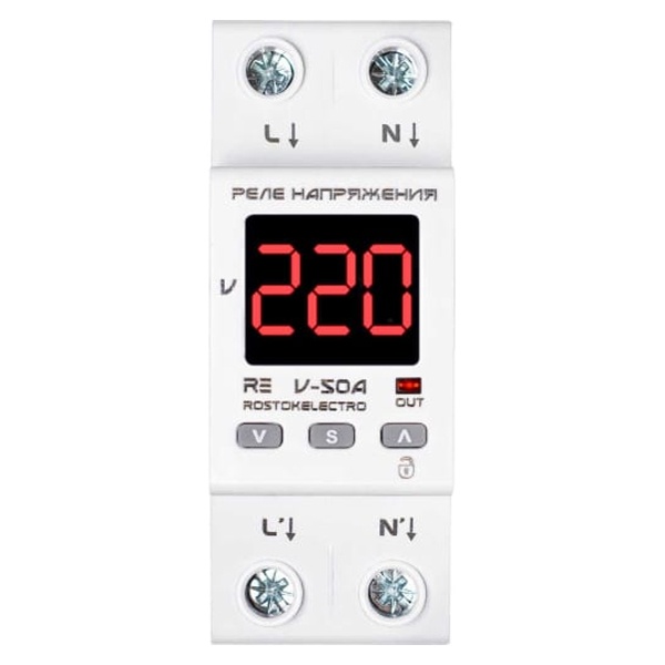 Однофазное реле контроля напряжения Rostokelectro RE V-50A на DIN-рейку