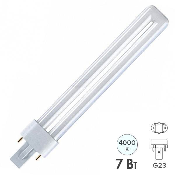 Лампа компактная люминесцентная LightBest LBL S 71025 7W 4000K G23 (аналог PL-S/Dulux S 7W/840)