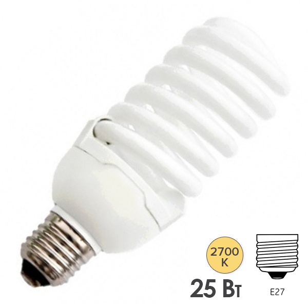 Лампа энергосберегающая LightBest LBL E 25W 2700K 220V E27 спираль теплая