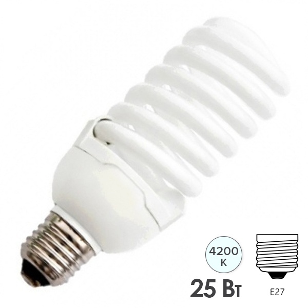 Лампа энергосберегающая LightBest LBL E 25W 4200K 220V E27 спираль холодно-белая
