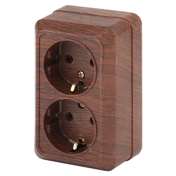 Накладная розетка Intro Quadro 2х2P+E Schuko 16А-250В IP20 венге 2-204-10