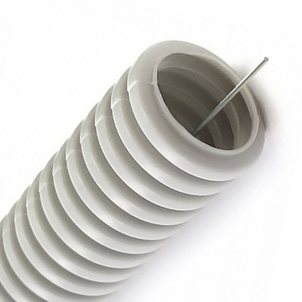 Труба гофрированная ПНД HF 25 мм лёгкая безгалогенная стойкая к ультрафиолету с зондом серая [25м] (гофра для кабеля)