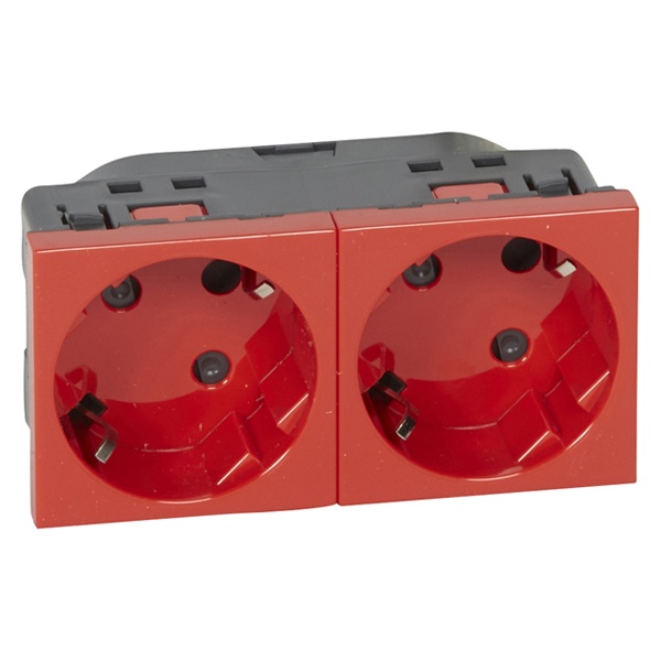 Розетка SPL 2x2К+3 под углом 45° двойная с безвинтовым зажимом со шторками 4м (аналог 77272) красный