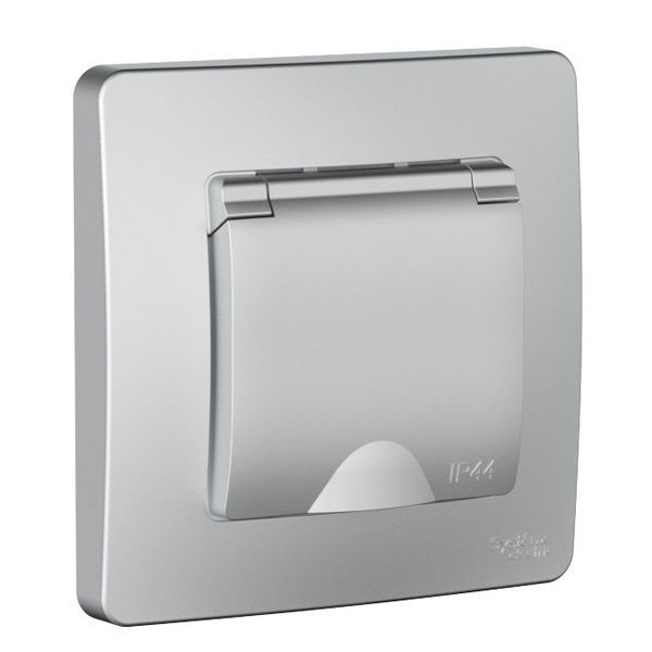 Розетка IP44 SE Blanca с заземлением 2Р+Е со шторками и крышкой 16А, 250В с/у алюминий