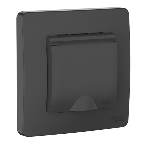 Розетка IP44 SE Blanca с заземлением 2Р+Е со шторками и крышкой 16А, 250В с/у антрацит