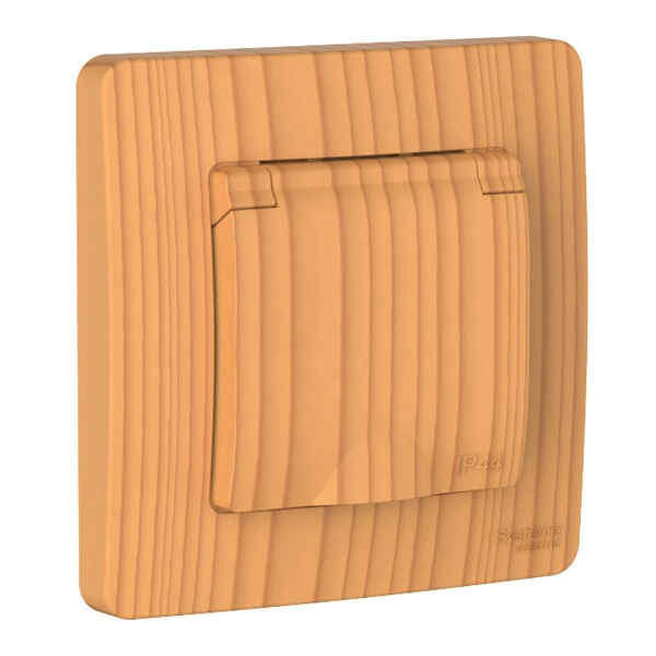 Розетка IP44 SE Blanca с заземлением 2Р+Е со шторками и крышкой 16А, 250В с/у ясень