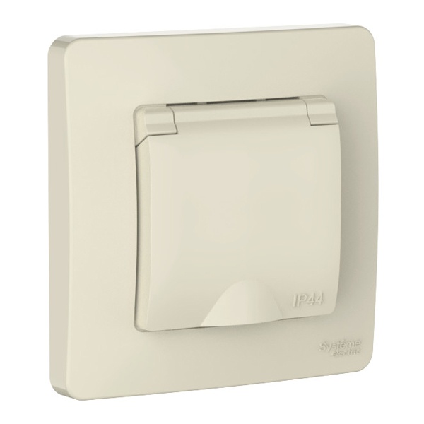 Розетка IP44 SE Blanca с заземлением 2Р+Е со шторками и крышкой 16А, 250В с/у молочный