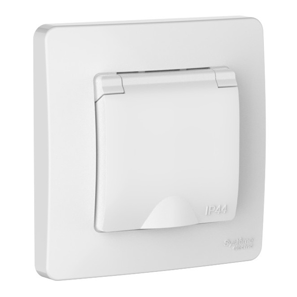 Розетка IP44 SE Blanca с заземлением 2Р+Е со шторками и крышкой 16А, 250В с/у белый