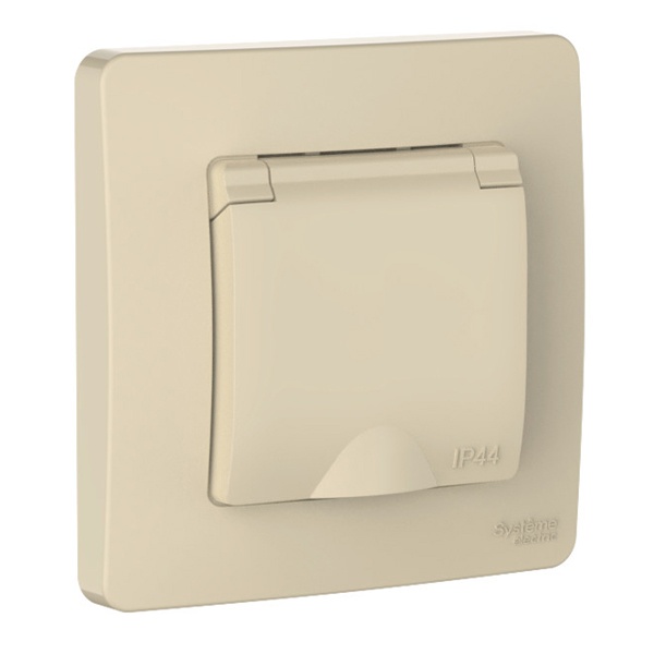 Розетка IP44 SE Blanca с заземлением 2Р+Е со шторками и крышкой 16А, 250В с/у бежевый