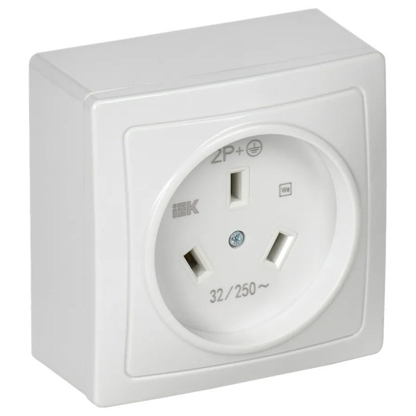 Розетка для плиты ИЭК Рпл10-К 32А 220В 2Р+Е с заземлением накладная белая