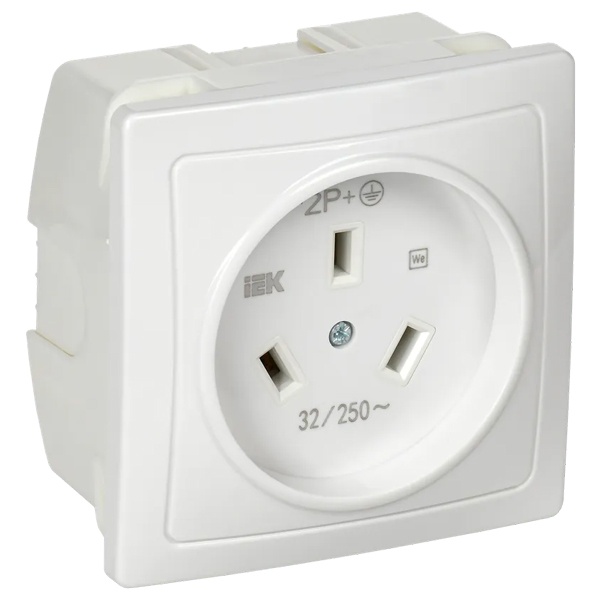 Розетка для плиты ИЭК Рпл11-К 32А 220В 2Р+Е с заземлением встраиваемая с коробкой белая