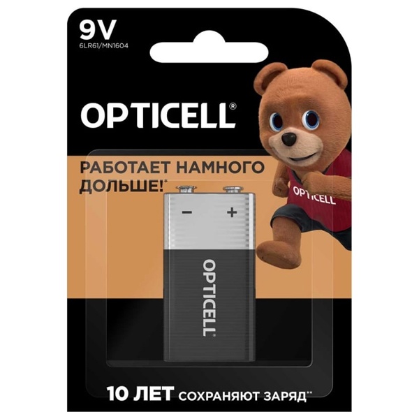 Батарейка Opticell крона 9V 6LR61/6LF22/6LP3146 (упаковка 1шт) Б0062699 / 6911332382990