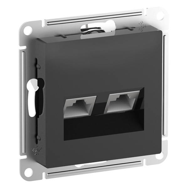 Розетка двойная компьютерная SE AtlasDesign RJ45+RJ45 кат 6А, карбон [уп 5 шт]