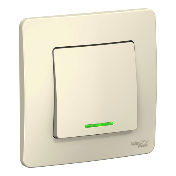 Выключатель 1-клавишный с подсветкой SE Blanca с/у 6А 250В молочный